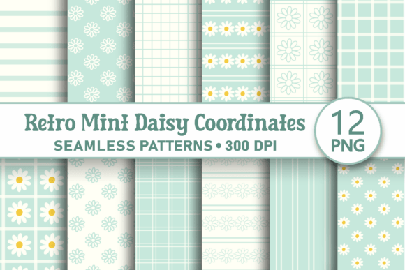 Download Retro Mint Daisy Seamless Pattern Bundle - Seamless pattern bundle Collection