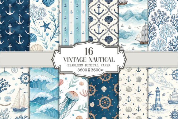Download Vintage Nautical Seamless Pattern Bundle - Seamless pattern bundle Collection
