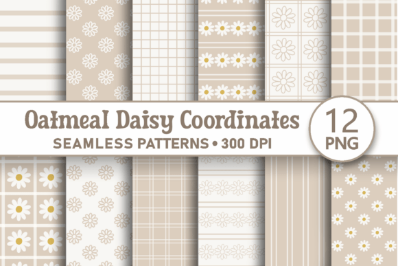 Download Beige Grid Daisy Seamless Pattern Bundle - Seamless pattern bundle Collection