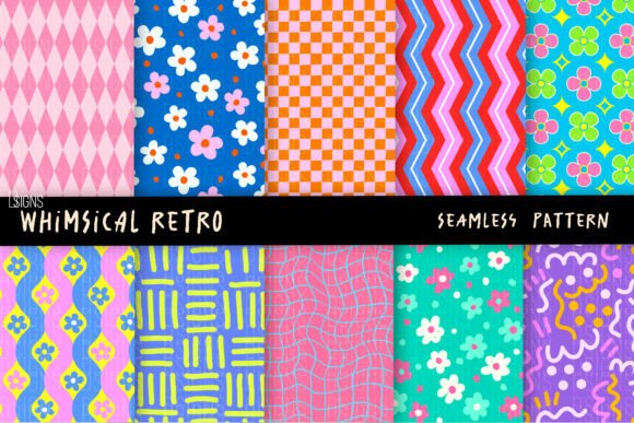 Download Whimsical Retro Seamless Pattern Bundle - Seamless pattern bundle Collection